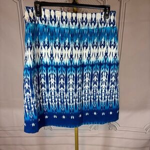 Cato Linen Blend Skirt Womens Size 14 Blue White Abstract Knee Length Lined